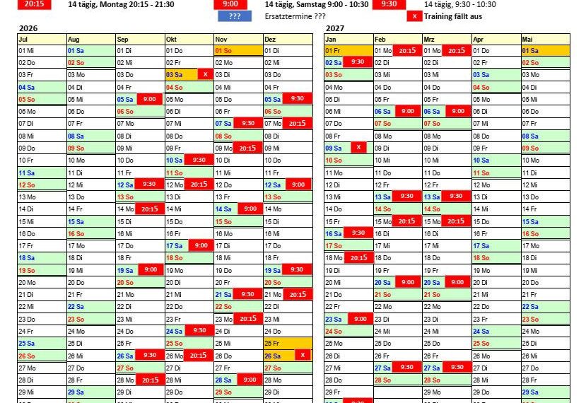 Trainingsplan Saision 2026 / 2027 online